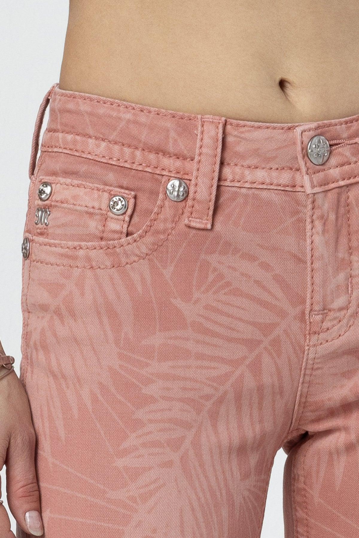 Coral Leaves Skinny Jeans Product Image