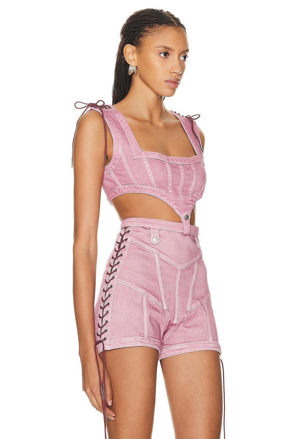 Jean Paul Gaultier X KNWLS Washed Laced Sleeveless Crop Top in Rose Product Image