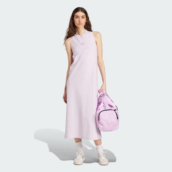Women's adidas 3-Stripes Long Racerback Sportswear Dress, Size: XS, Clear Pink White Product Image