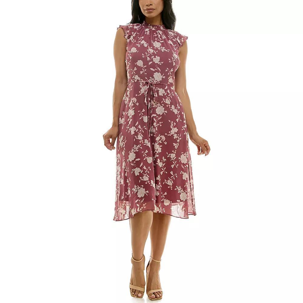 Womens Nina Leonard Smocked Flutter Sleeve Print Dress Product Image