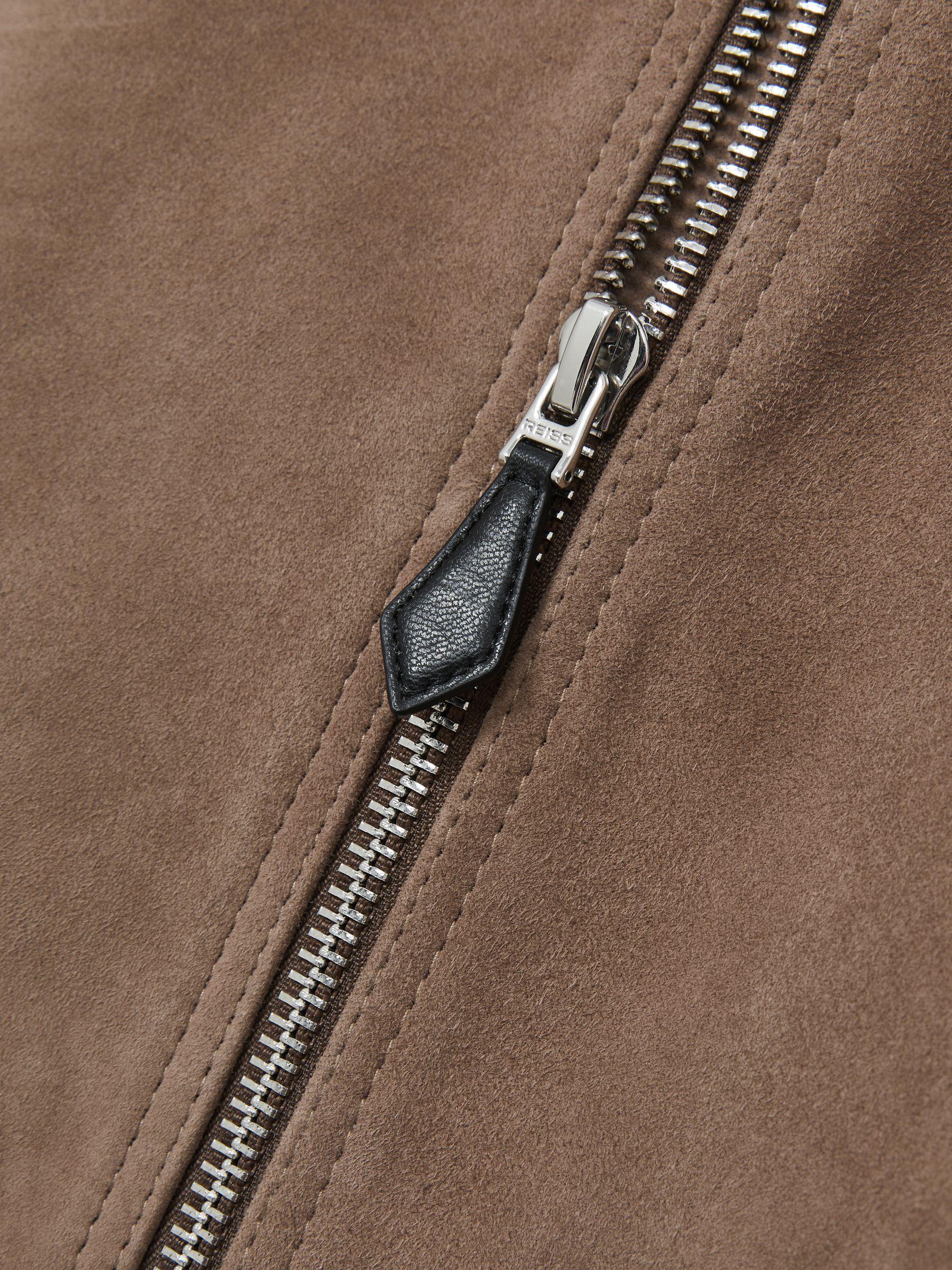 Suede Zip-Through Bomber Jacket in Mink Product Image
