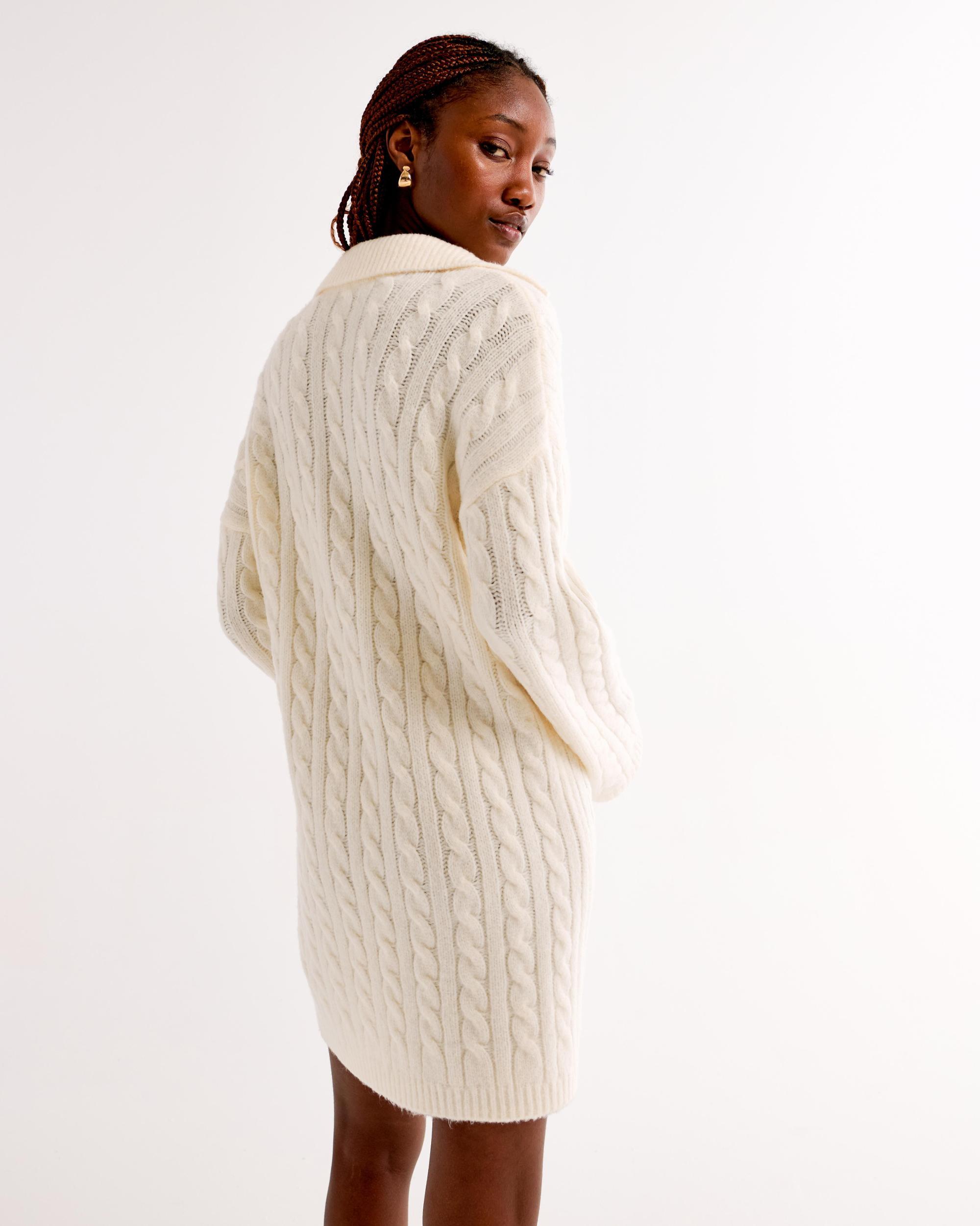 Long-Sleeve Collared Mini Sweater Dress Product Image