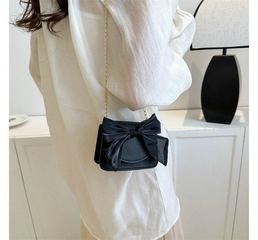 Bow Chain Strap Faux Leather Flap Crossbody Bag Product Image