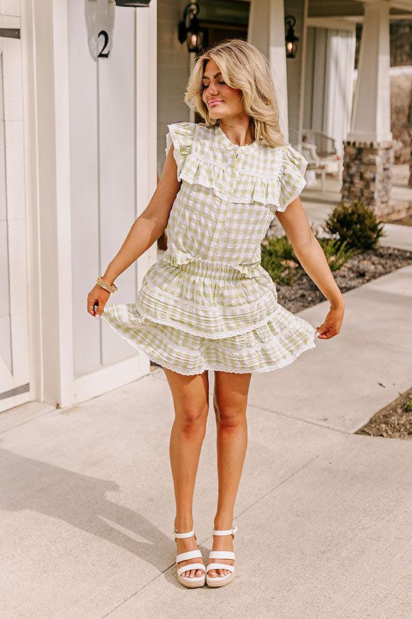 Downright Delightful Gingham Skort In Lime Product Image