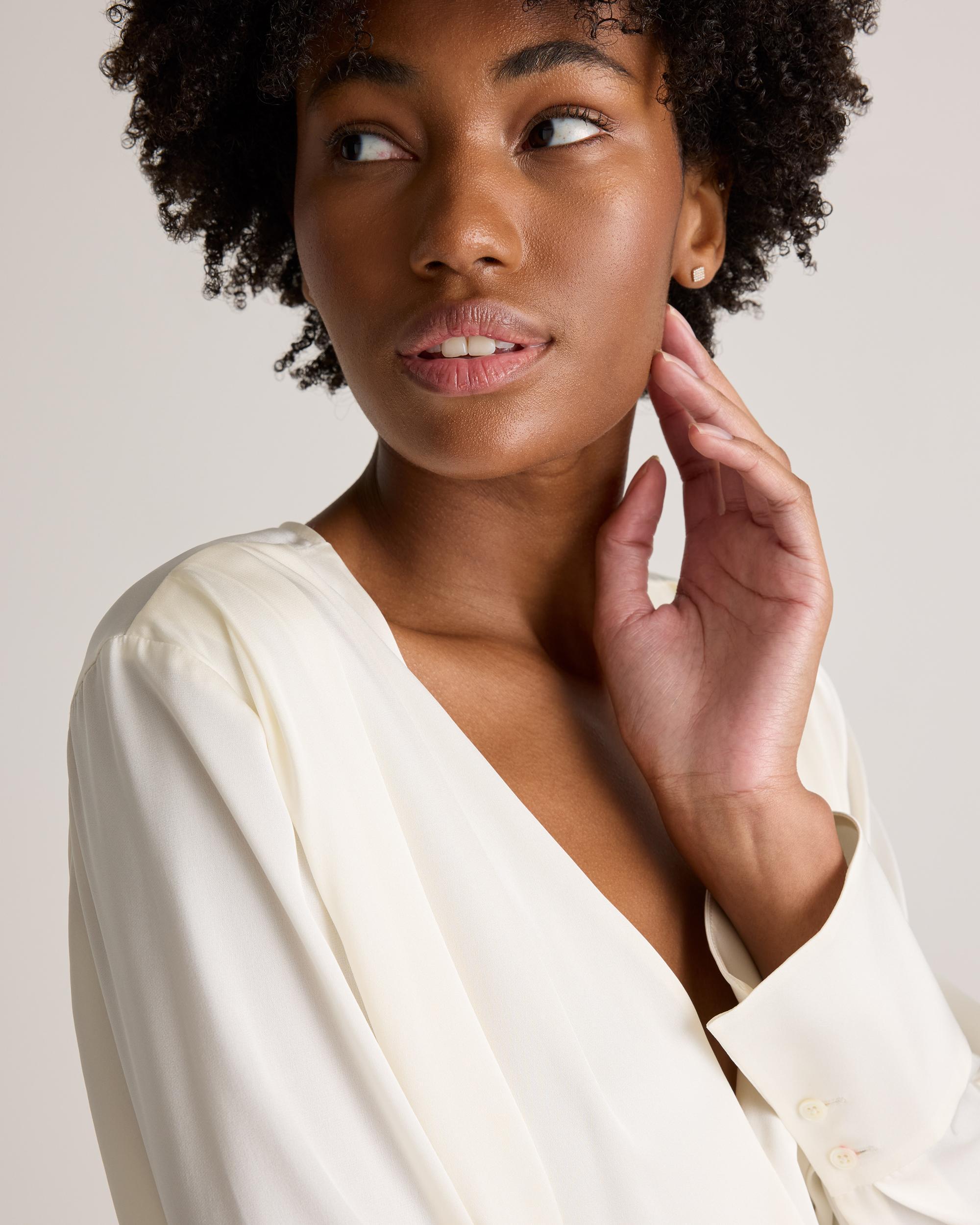 Quince | Women's Washable Stretch Silk Surplice Bodysuit Product Image