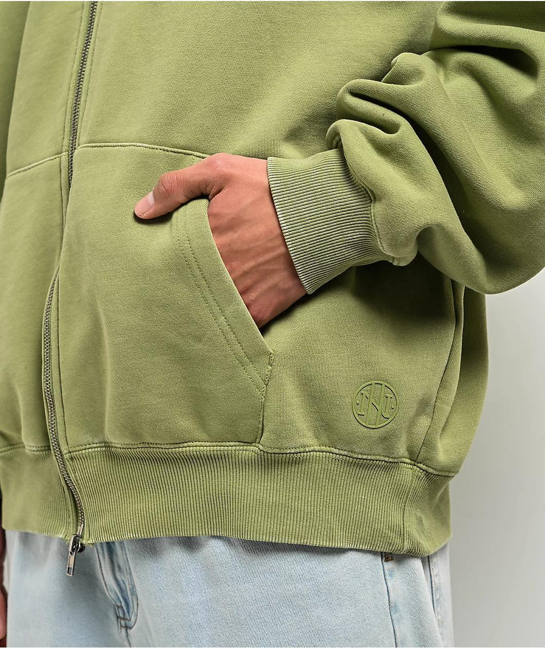 Ninth Hall Fundamentals Light Green Wash Boxy Zip Hoodie Product Image
