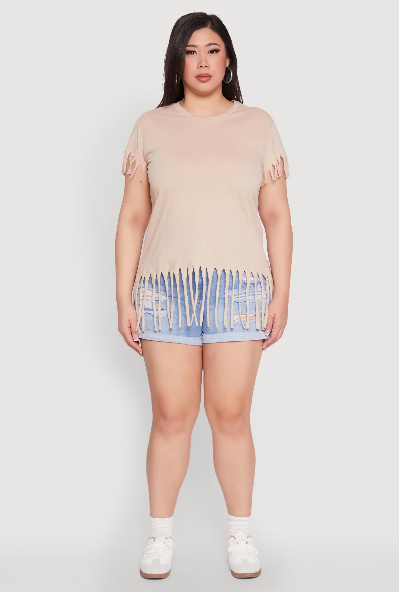 Womens Plus Size Fringe Trim Tee Product Image