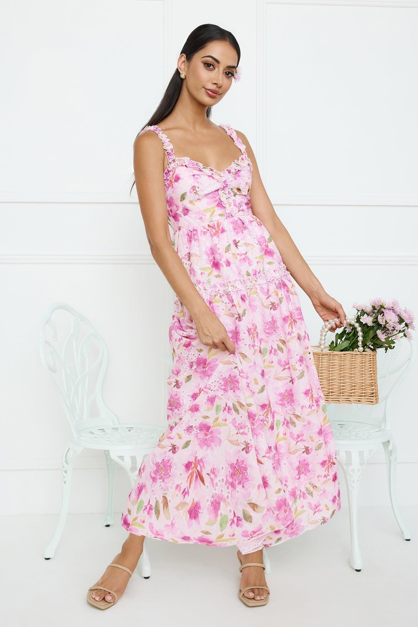 Ballet Bloom Embroidered Maxi Dress Pink Product Image
