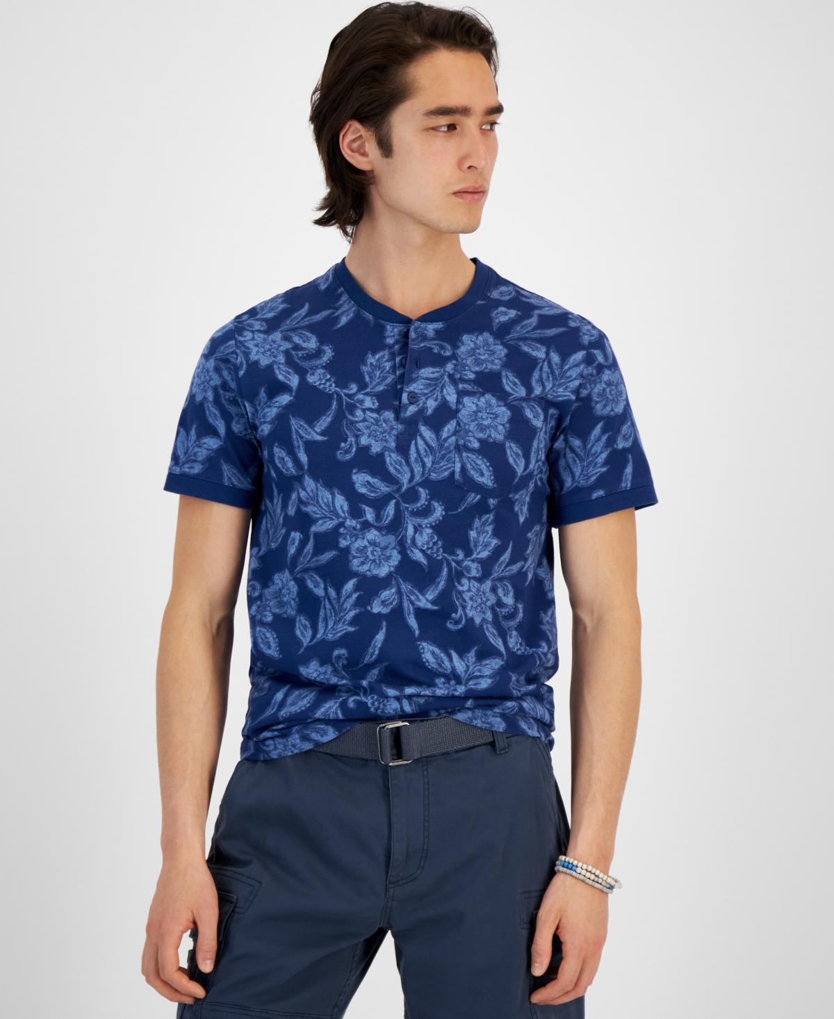 Sun + Stone Mens Short Sleeve Floral Print Henley, Created for Macys Product Image