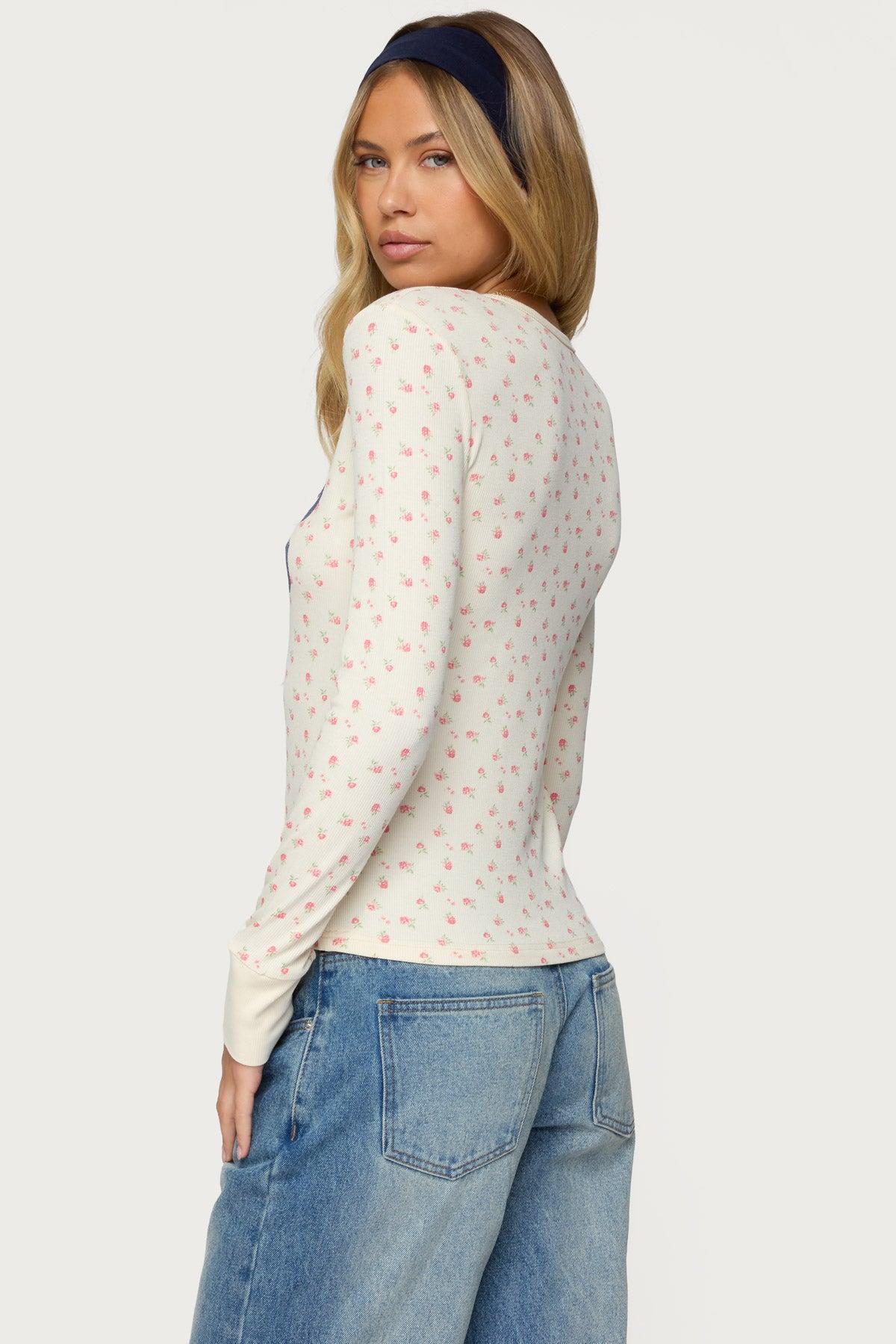 Cali Floral Ribbed Long Sleeve T Shirt Product Image