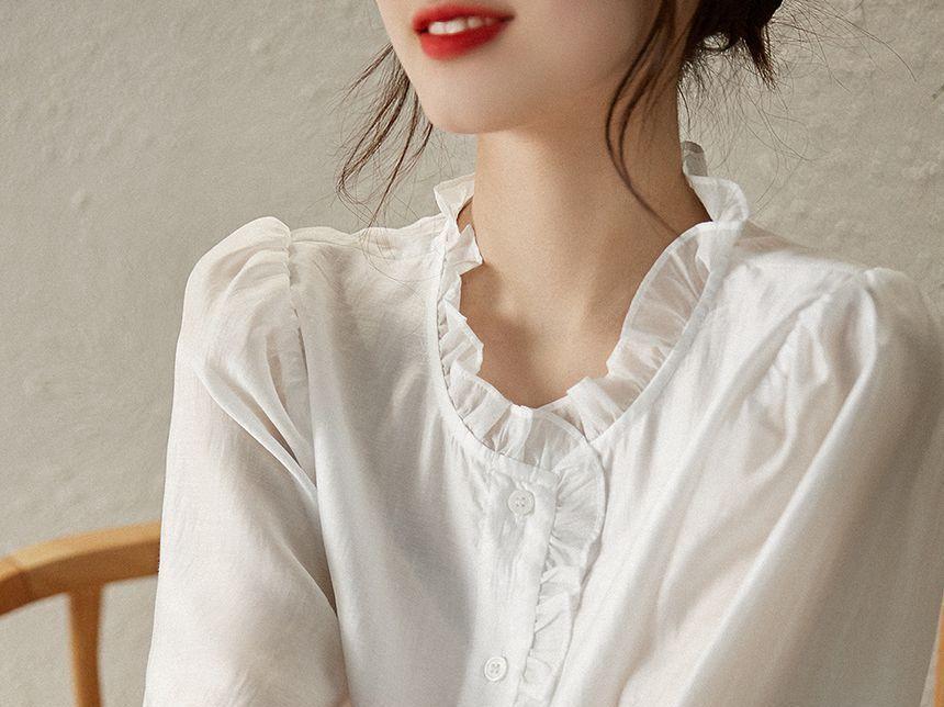 3/4-Sleeve Ruffled Blouse Product Image