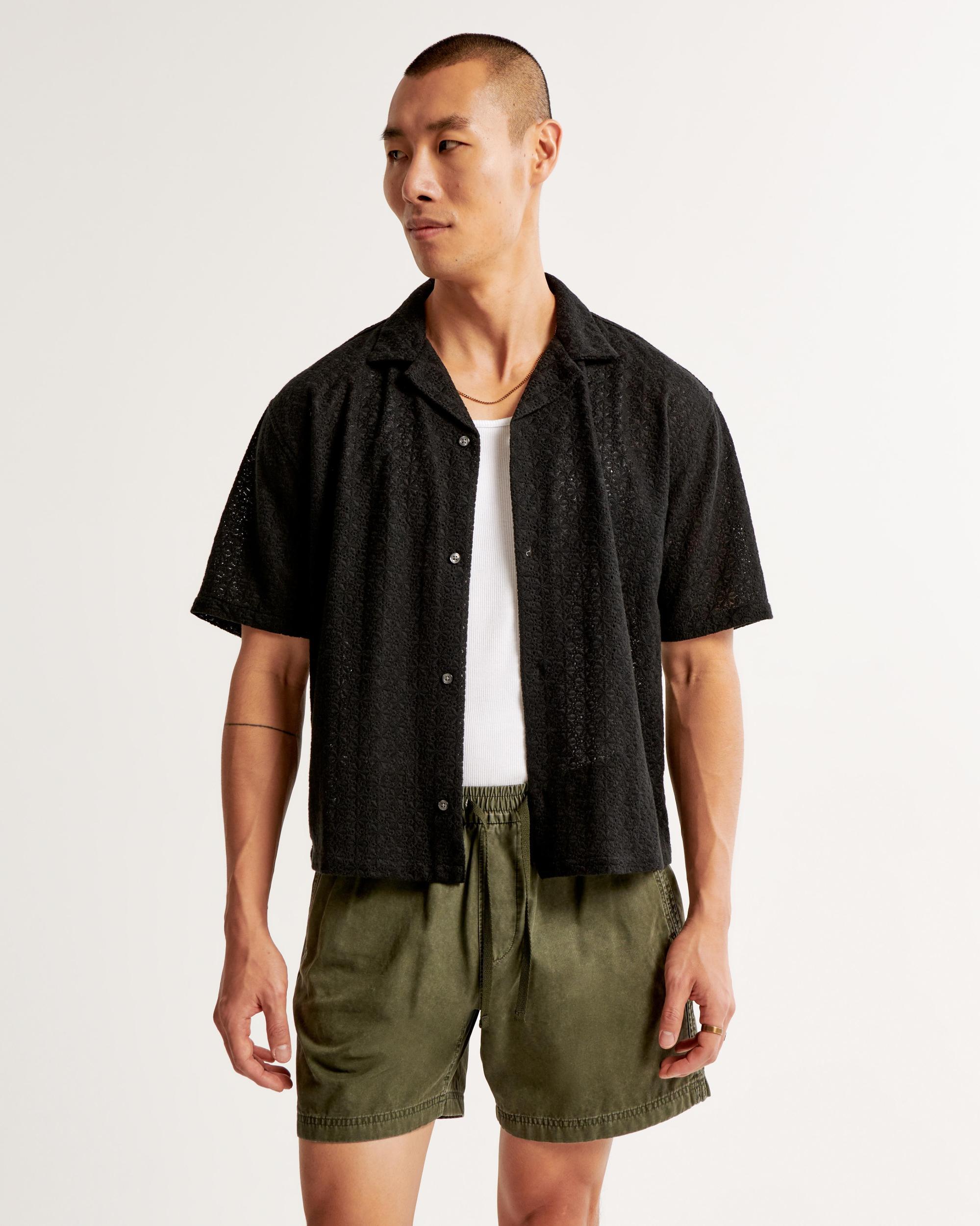 Camp Collar Cropped Lace Shirt Product Image