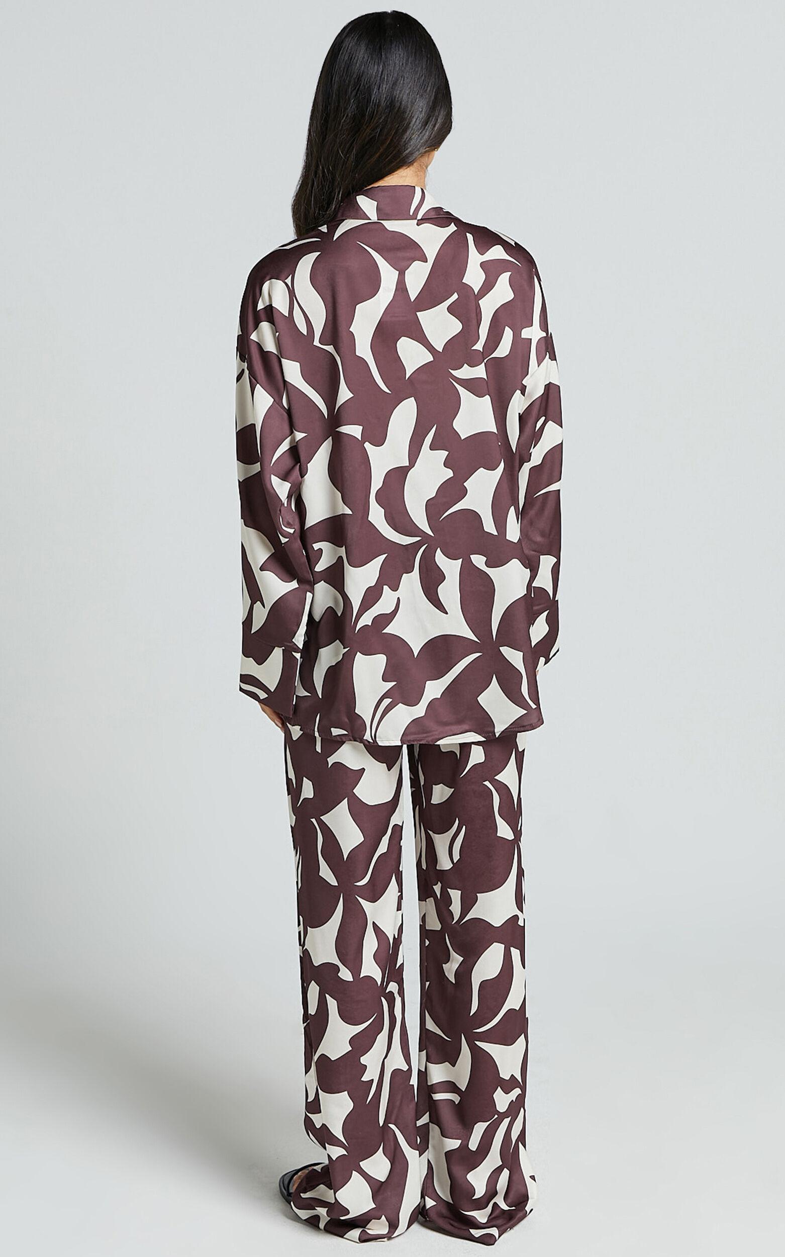 Janissa Pants - High Waisted Wide Leg Pants in Brown Floral Product Image