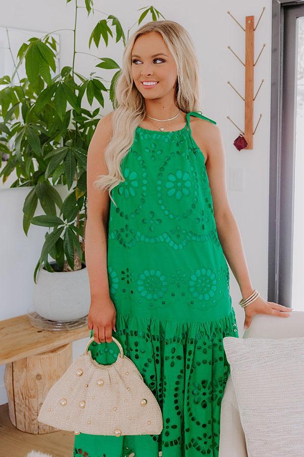 Happy Energy Eyelet Midi Dress in Kelly Green Product Image