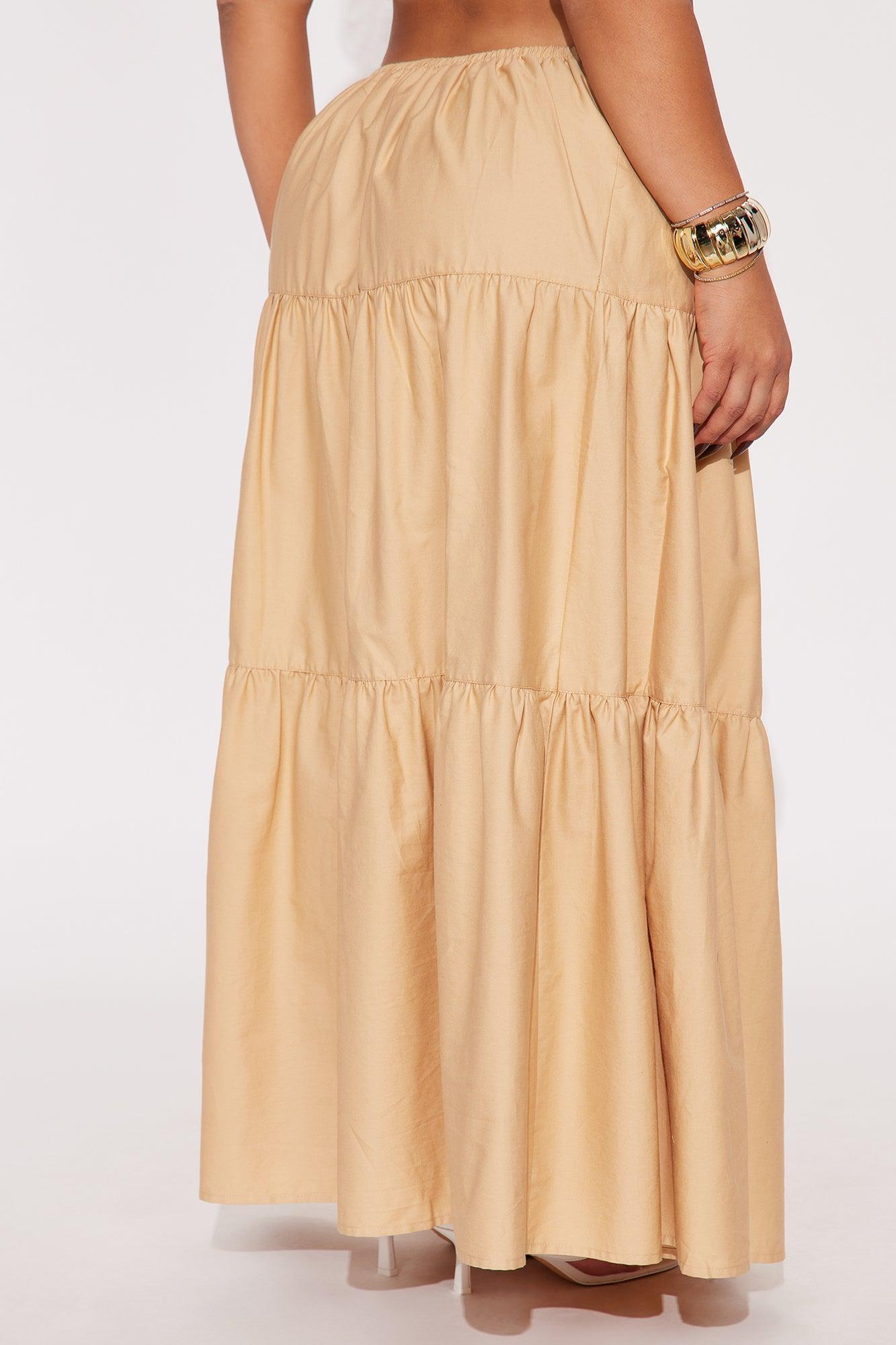 Zoey Poplin Tiered Maxi Skirt - Khaki Product Image