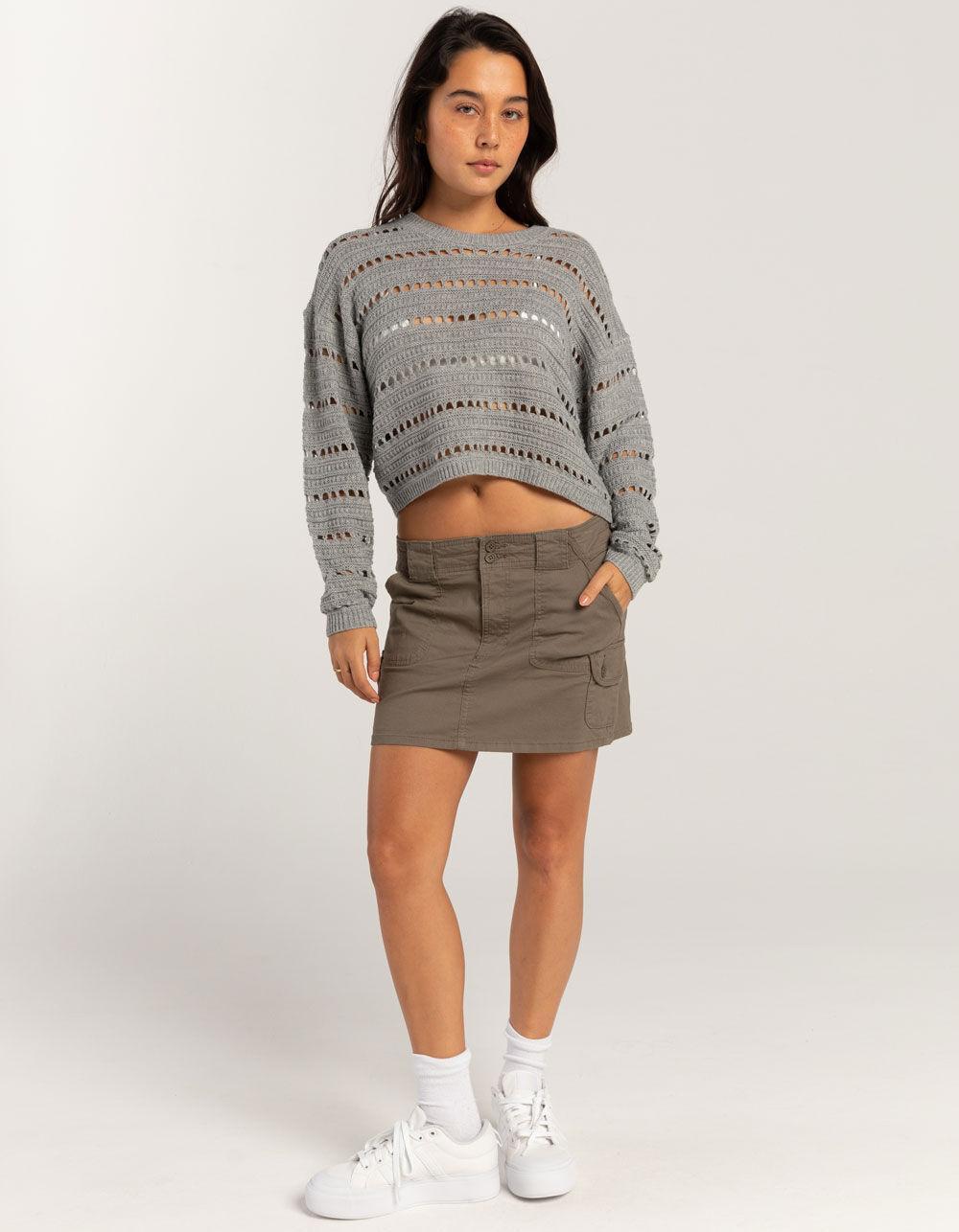 RSQ Womens Open Stitch Cropped Sweater - GRAY Product Image