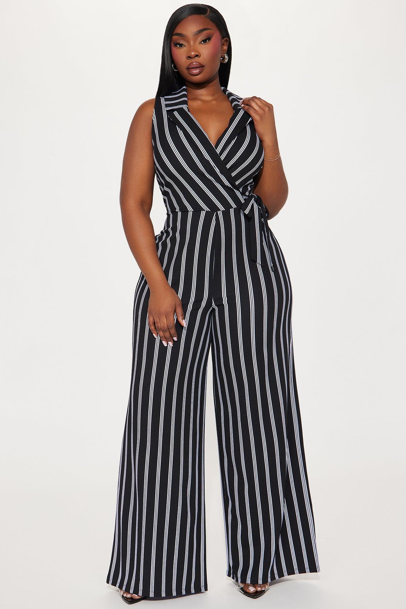 Leana Pinstripe Jumpsuit - Black/combo Product Image