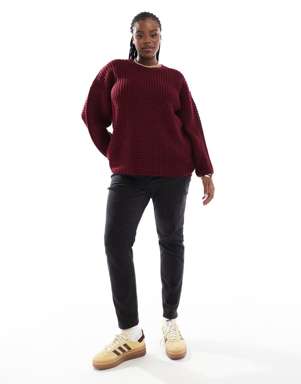 Yours waffle sweater in burgundy Product Image
