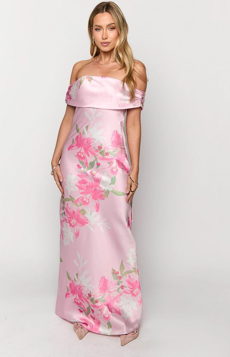 Seraphina Pink Floral Print Off The Shoulder Maxi Dress Product Image