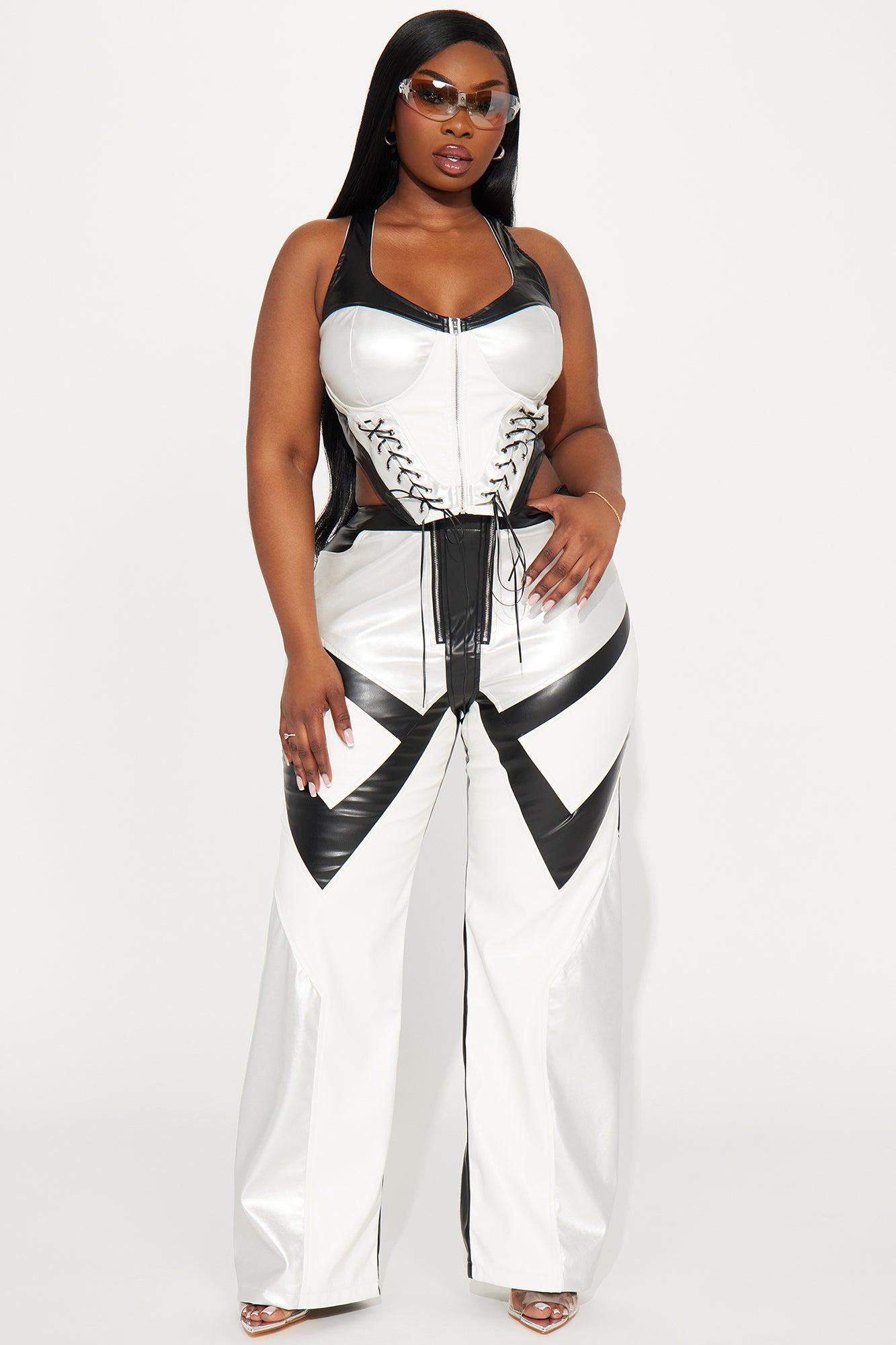 Motor Sport Faux Leather Pant Set - Black/White Product Image