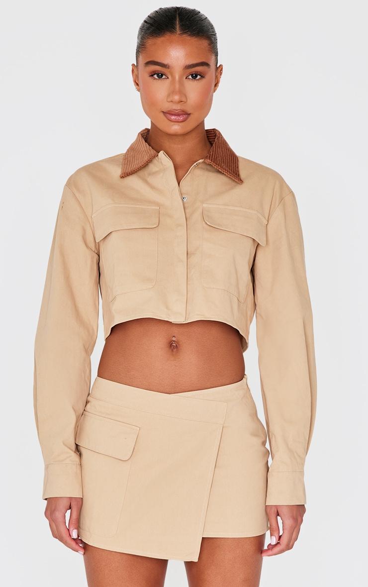 Beige Woven Cargo Wrap Mini Skirt Product Image