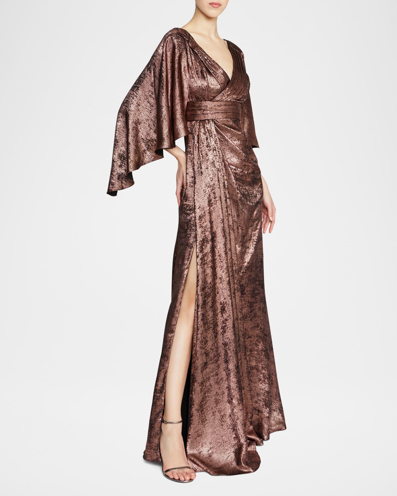 Nadine Metallic Cape-Sleeve Gown Product Image