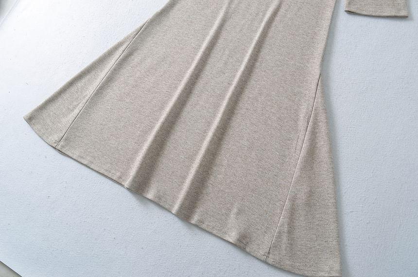 Long-Sleeve Square-Neck Plain Midi Bodycon Dress Product Image