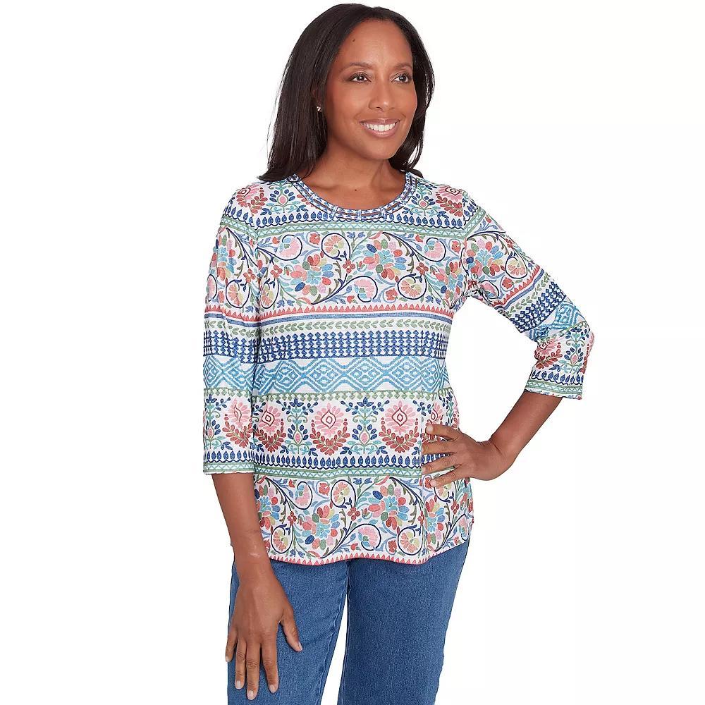 Womens Alfred Dunner Knit Scroll Geometric Top Blue Team Product Image