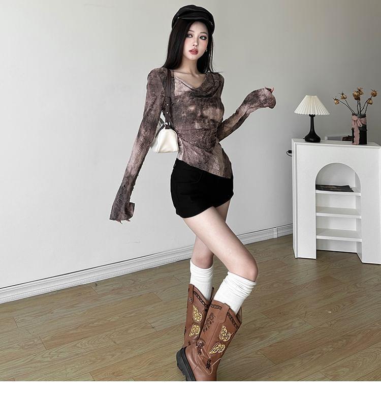 Long Sleeve V-Neck Distressed Hem Tee Product Image