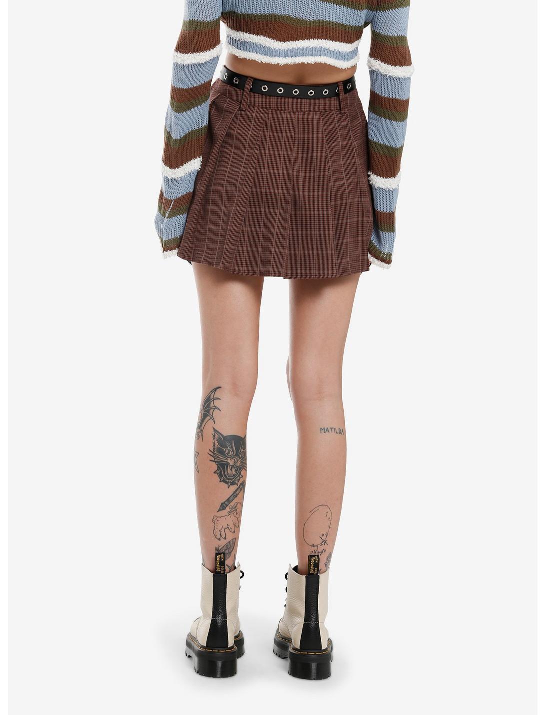 Thorn & Fable Brown Pleated Skirt With Grommet Belt Product Image