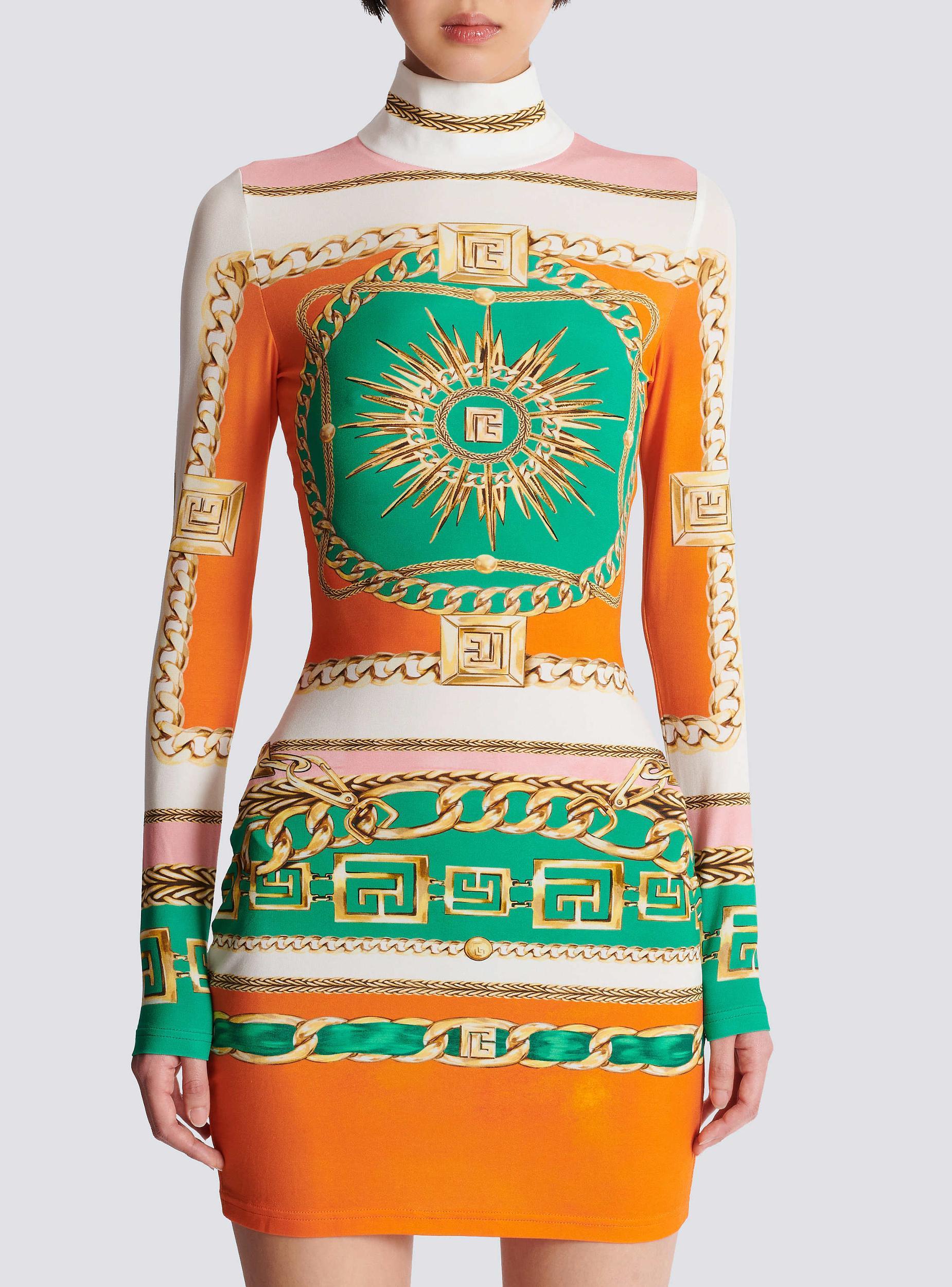 Short printed bodycon dress with Balmain Foulard pattern Product Image