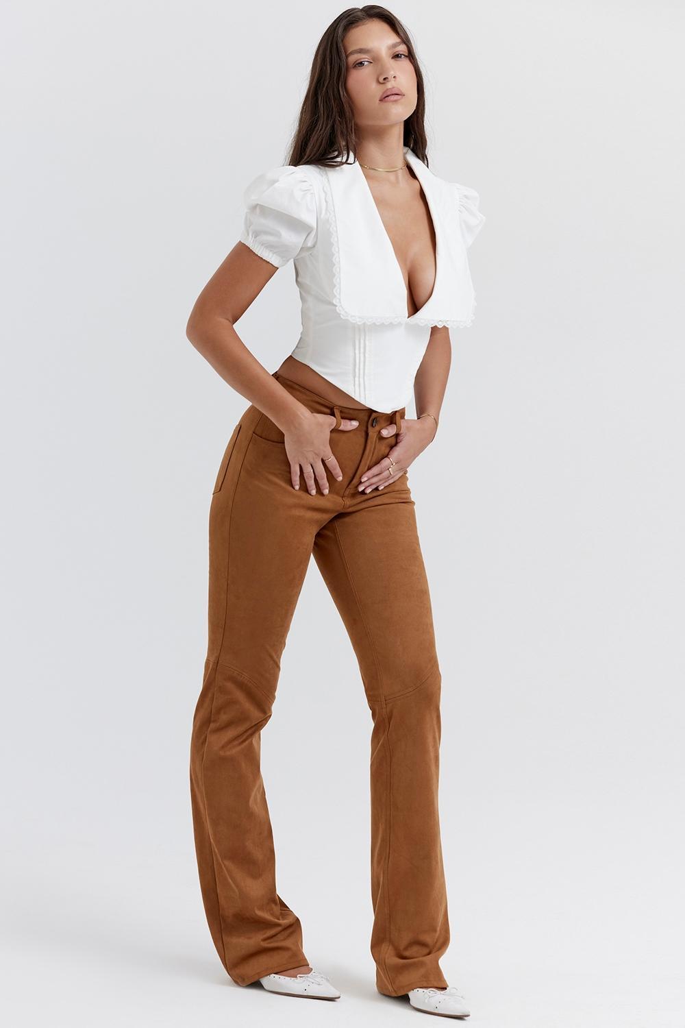 Apollo  tan vegan suede trousers - sale Product Image