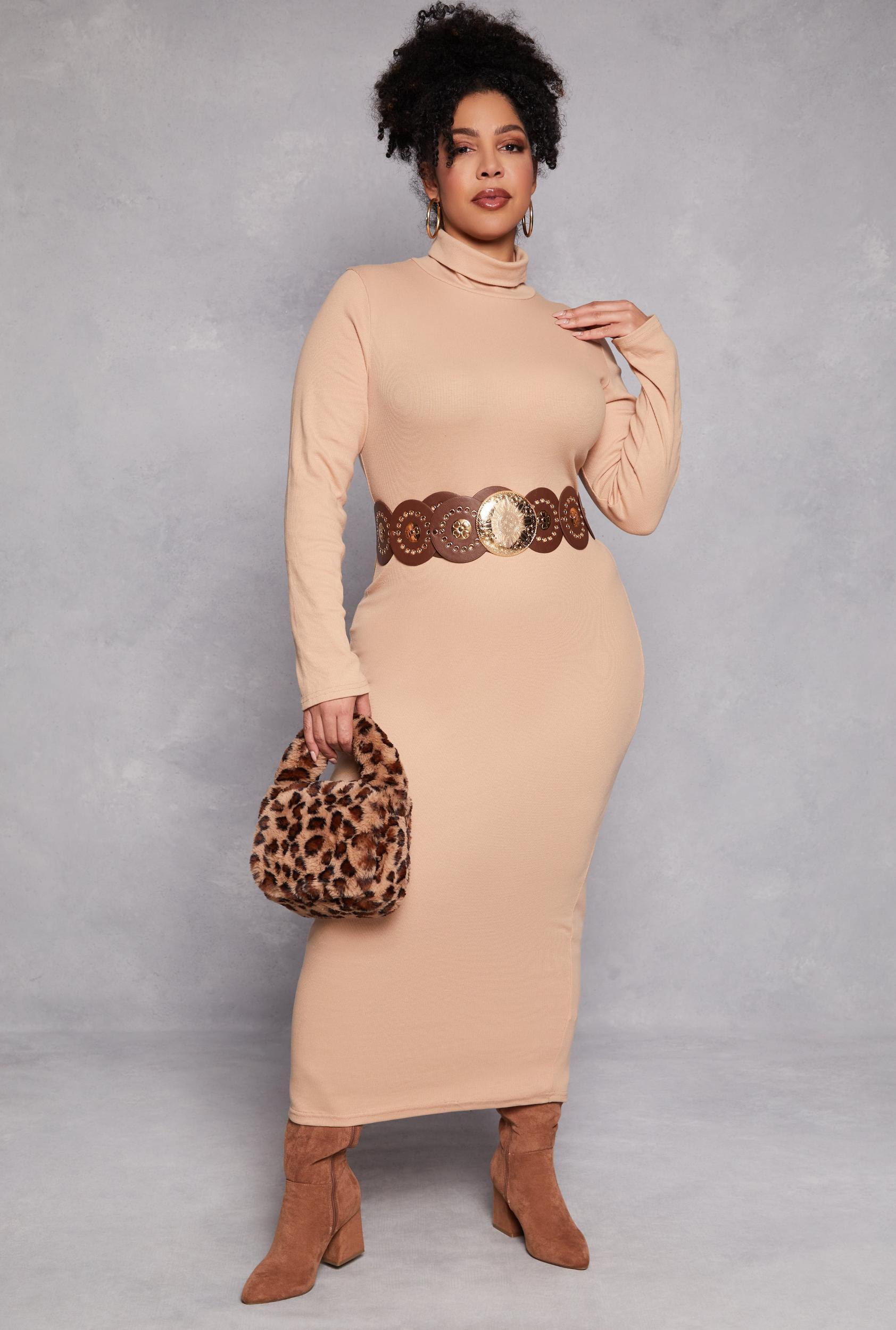 Womens Plus Size Daisy Turtleneck Long Sleeve Dress Product Image