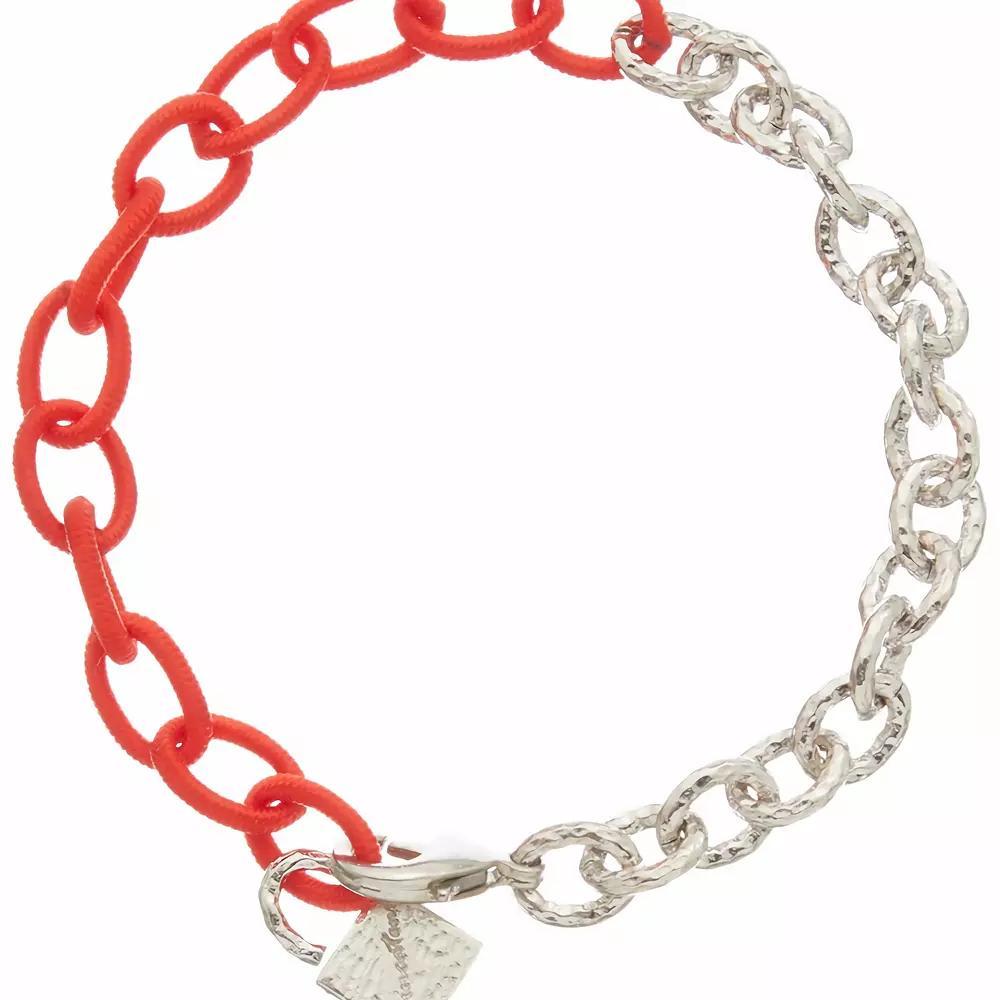 Juvell 18k White Gold Plated Orange Accent Lock Charm Bracelet, Women's, Size: 6.5-7.5"AD, Silver Tone Product Image