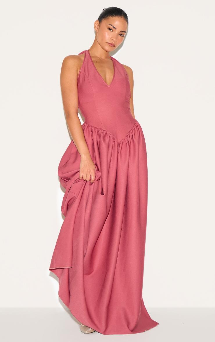 Petite Blush Rose Halter Neck Floaty Maxi Dress Product Image