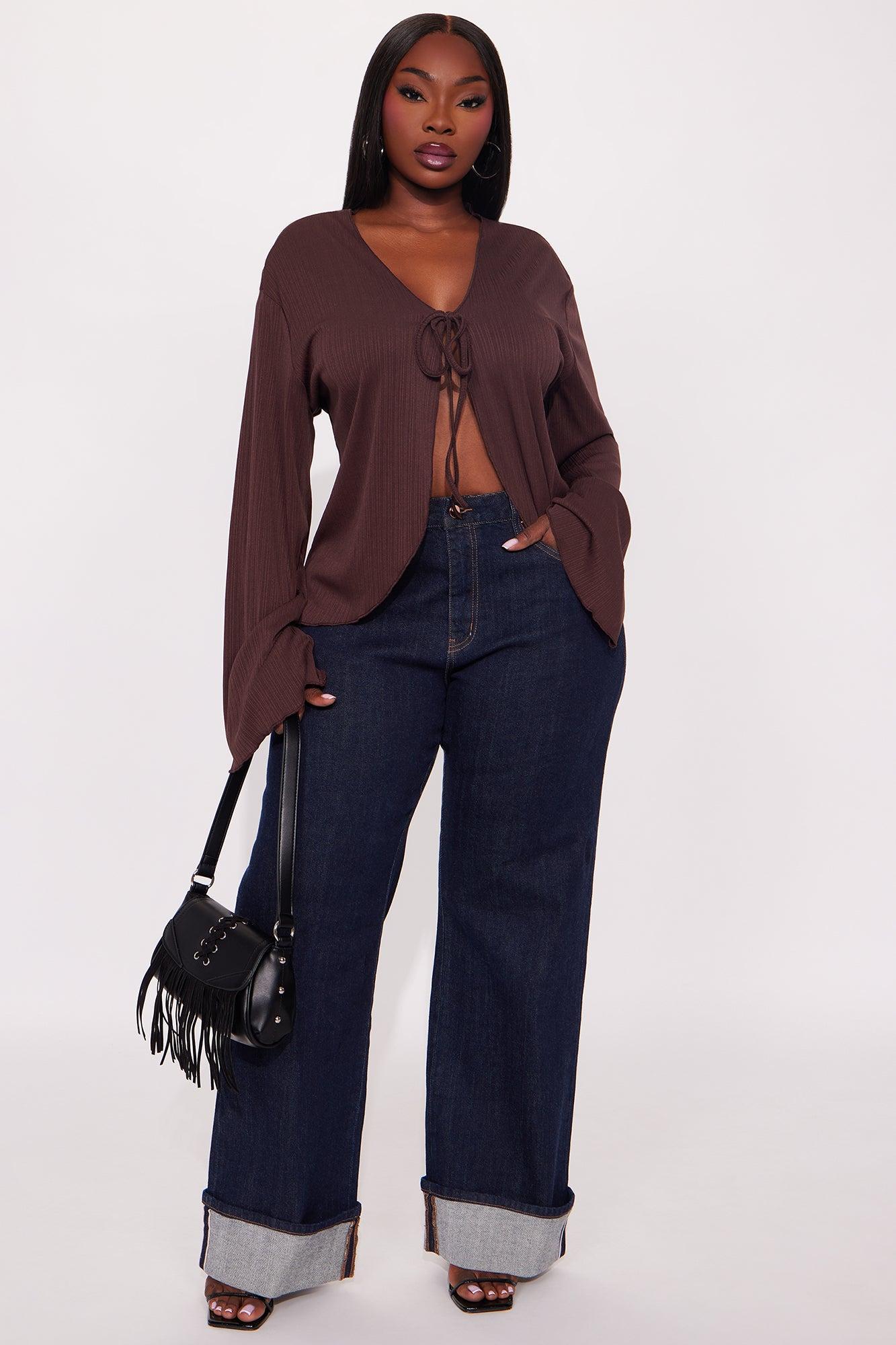 Sunset Cruise Long Sleeve Flyaway Top - Brown Product Image