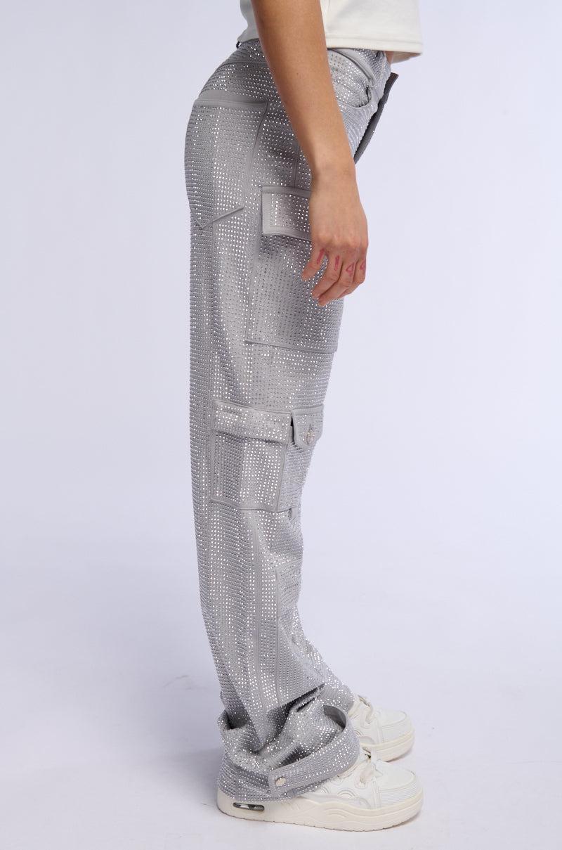 AMMO BONNE SOIREE RHINESTONE CARGO PANTS IN GREY Product Image