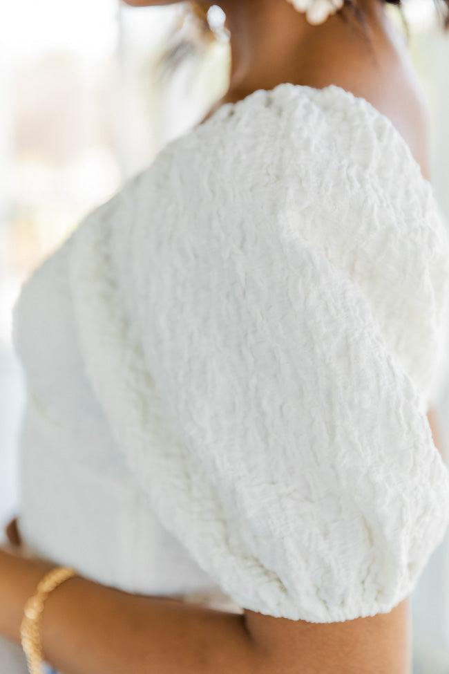 With The Sun Cream Textured Puff Sleeve Cropped Blouse FINAL SALE Product Image