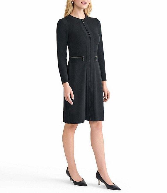 MISOOK Knit Crew Neck Long Sleeve Sheath Zip Front Coat Dress Product Image