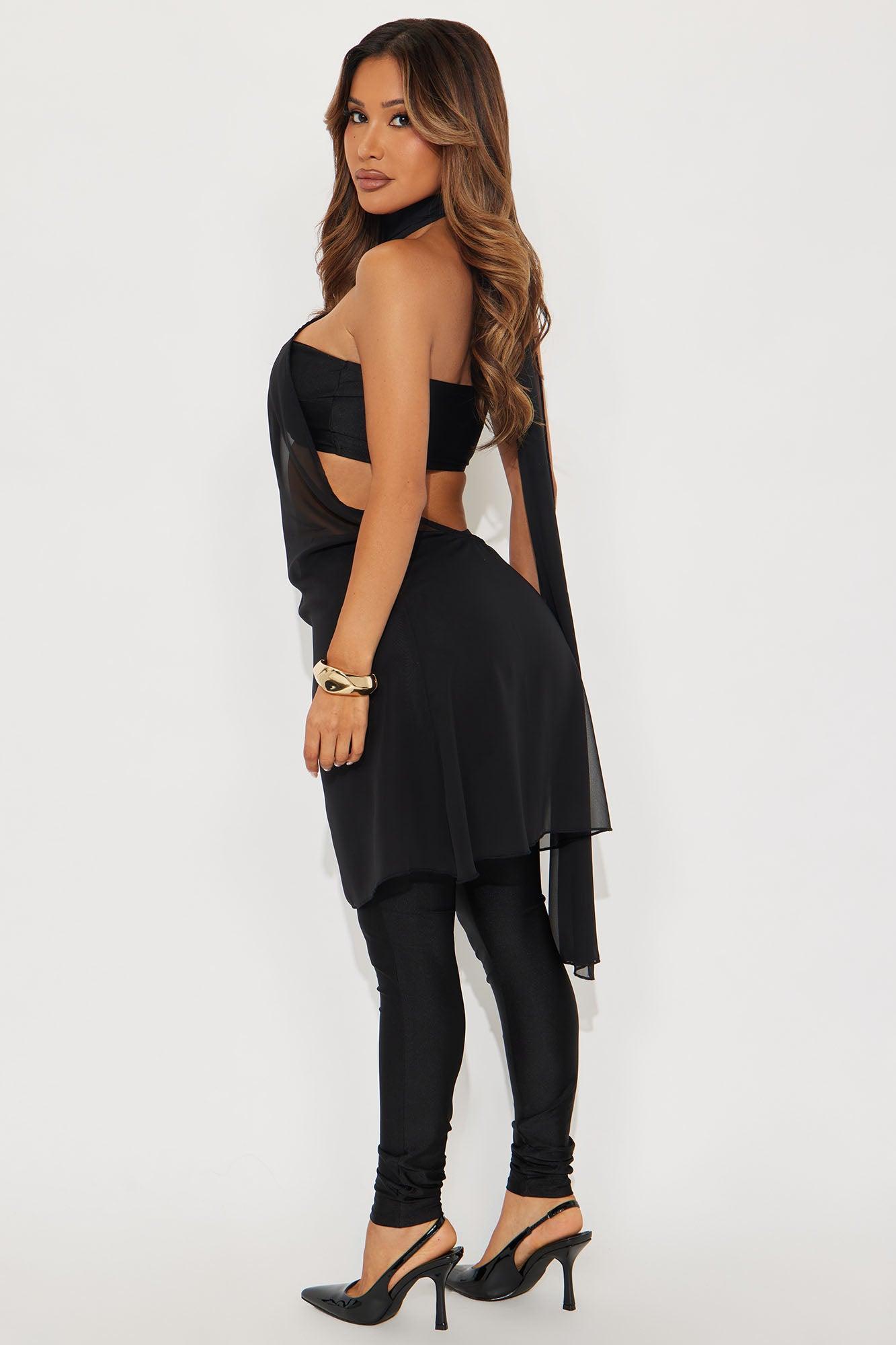 Amaya 3 Piece Scarf Top And Pant Set - Black Female Product Image