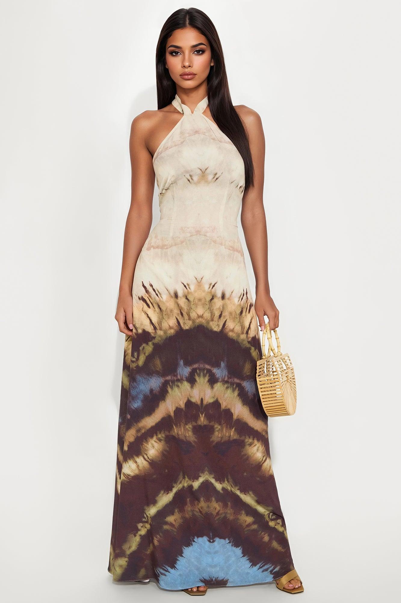 Raiann Halter Maxi Dress - Brown/combo Female Product Image