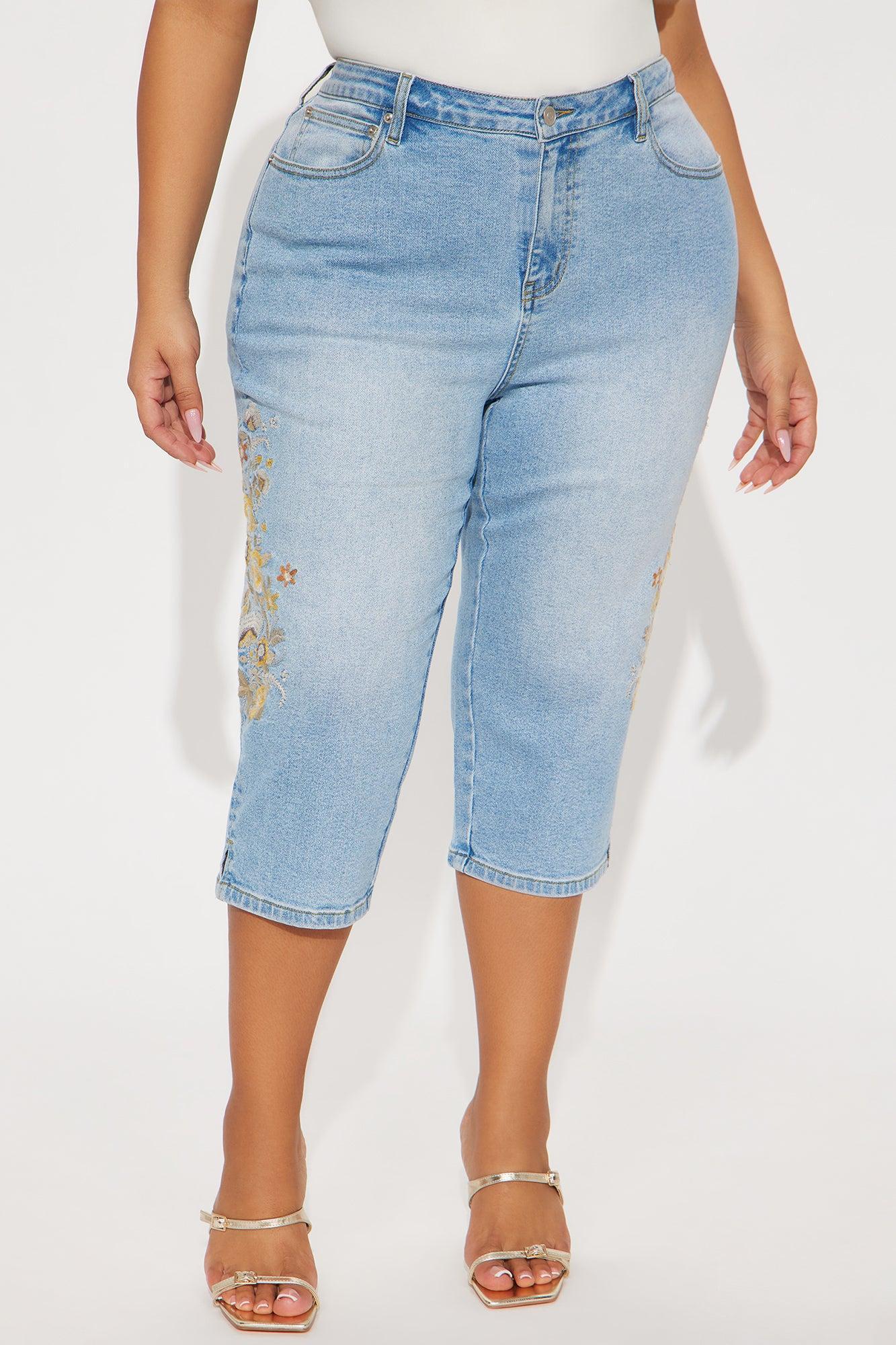 Midsummer Embroidered Capri Skinny Jeans - Light Blue Wash Product Image