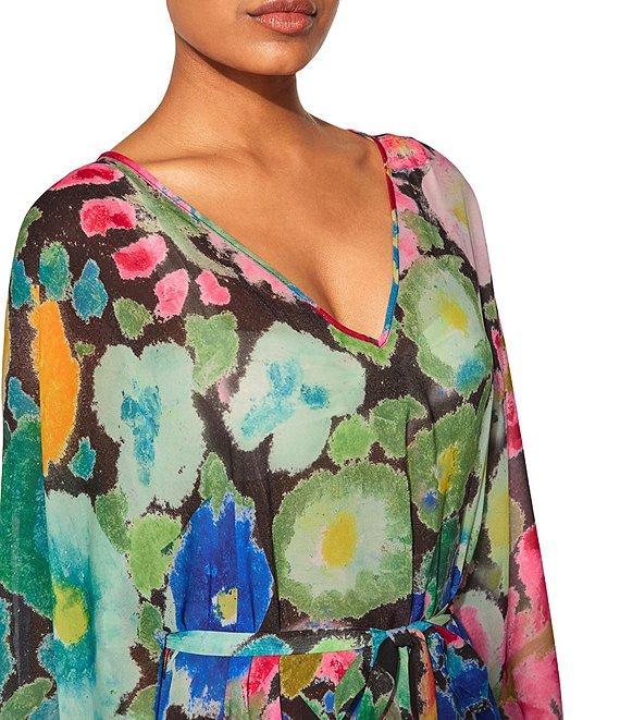 Kurt Geiger London Kensington Floral Chiffon V-Neck Kaftan Swim Cover-Up Product Image
