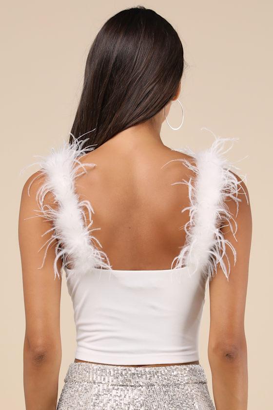 Fabulous Attraction White Feather Cropped Tank Top Product Image
