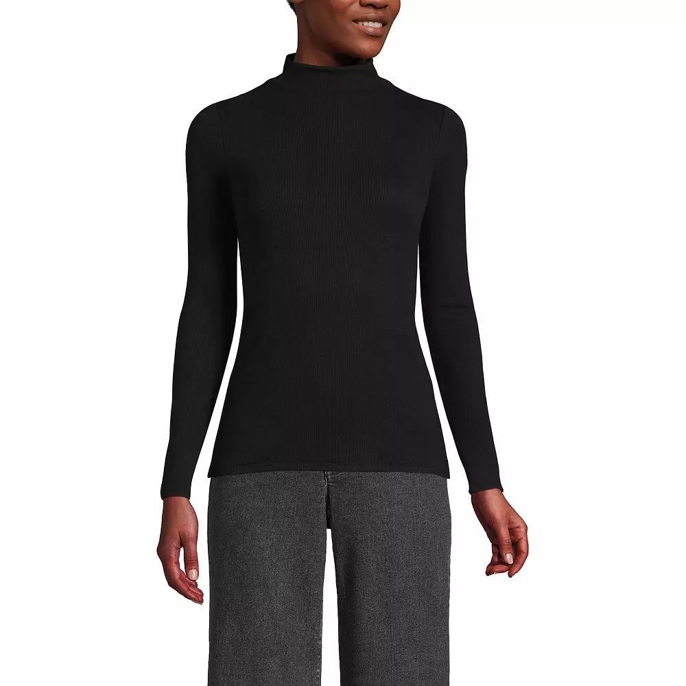 Women's Lands' End Rib Skimming Long Sleeve Mock Neck Top, Size: Medium, Red Red Product Image