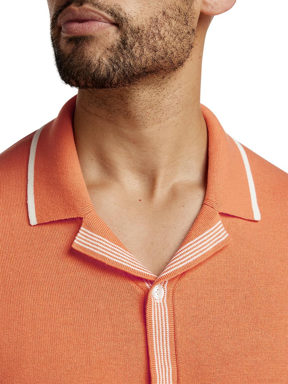 Cotton Button Front Camp Collar Sweater - Orange Product Image