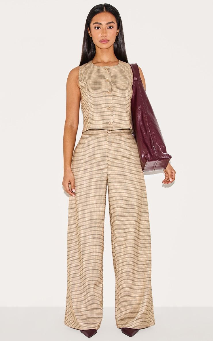 Petite Brown Checked Longline Vest Product Image