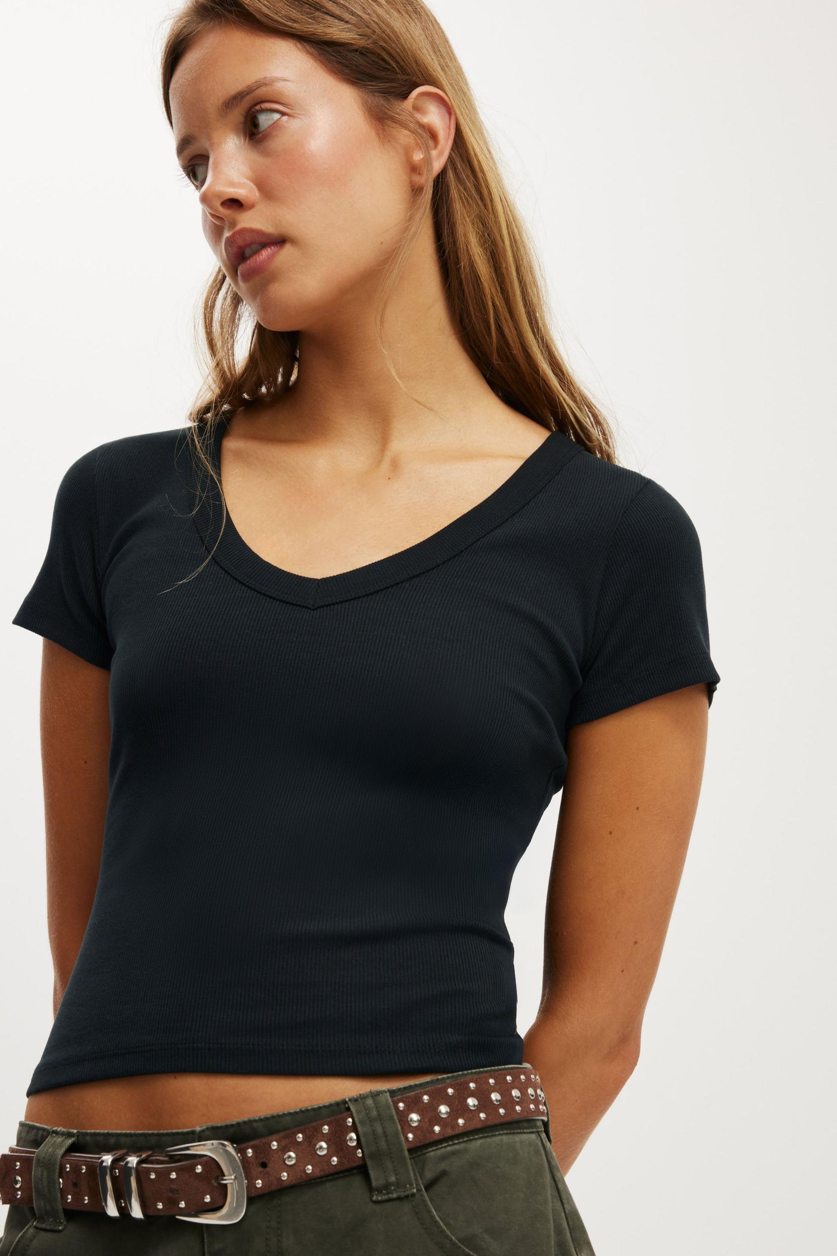 Goldie Rib V Neck Short Sleeve Product Image