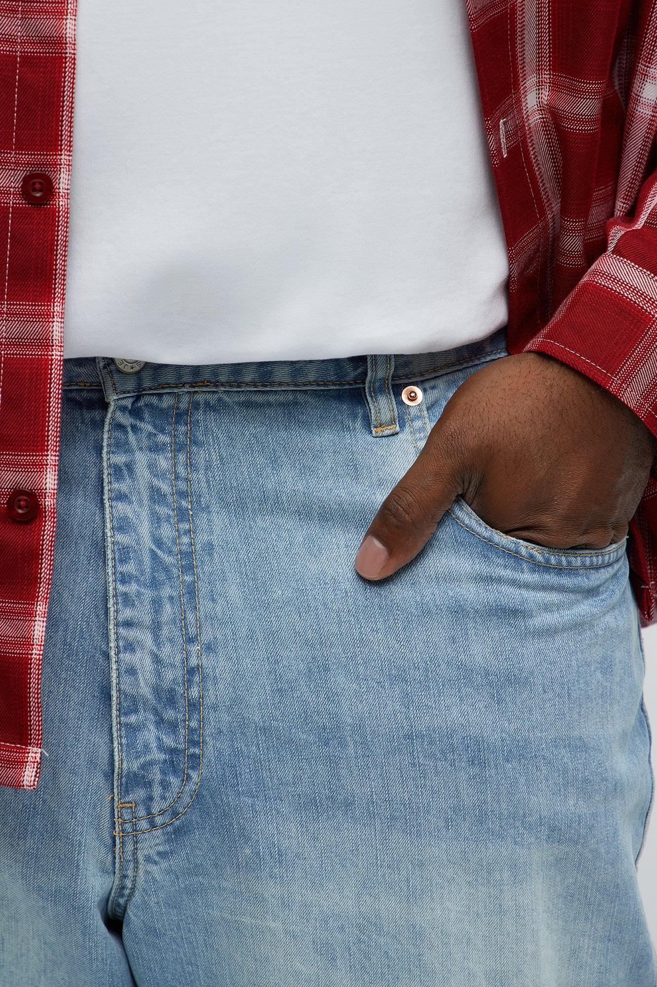 Stacked Slim Flare On Levels Distressed Jeans - Light Blue Wash Product Image