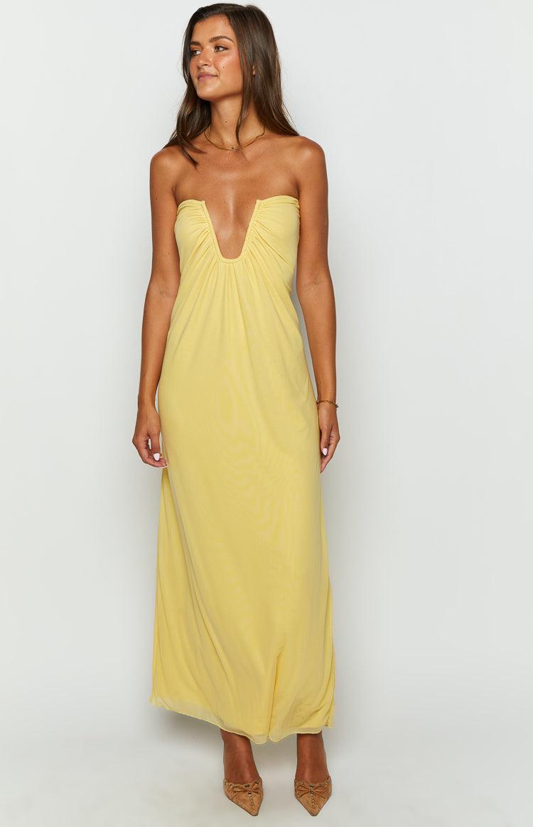 Braelyn Yellow Strapless Maxi Dress Product Image